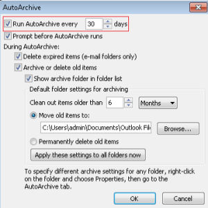 AutoArchive process runs